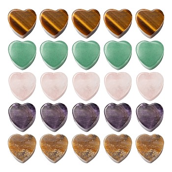 Valentine's Day Theme 10Pcs 5 Style Natural Gemstone European Beads, Large Hole Beads, Heart, 13~14x13~14x9~10mm, Hole: 5.5~6mm, 2pcs/style