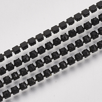 Electrophoresis Iron Rhinestone Strass Chains, Rhinestone Cup Chains, with Spool, Jet, SS8.5, 2.4~2.5mm, about 10yards/roll
