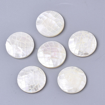 Natural White Shell Mother of Pearl Shell Cabochons, with Freshwater Shell, Flat Round, Seashell Color, 16x3mm