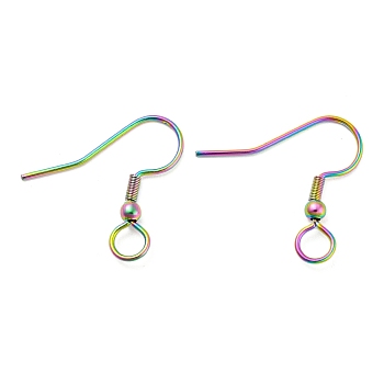 304 Stainless Steel Earring Hooks, French Hooks with Coil and Ball, Rainbow Color, 21 Gauge, 22x23x3mm, Hole: 4mm, Pin: 0.7mm