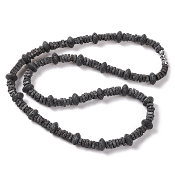 Square & Rondelle Natural Lava Rock Beaded Necklaces, with Alloy Screw Clasps, 20.08 inch(51cm)