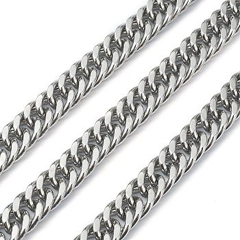 304 Stainless Steel Cuban Link Chains, Diamond Cut Chains, Unwelded, with Spool, Stainless Steel Color, 12.5x9.5x4mm