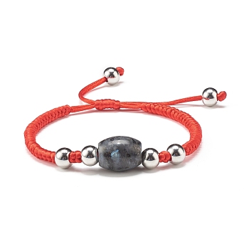 Natural Labradorite Barrel Beads Cord Bracelet for Her, Red, Inner Diameter: 2-1/8~3-1/8 inch(5.3~8cm)