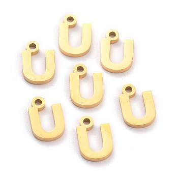 304 Stainless Steel Pendants, Matte Style, Greek Alphabet, Golden Color, Letter.U, Letter.U: 10x7x1.5mm, Hole: 1.5mm
