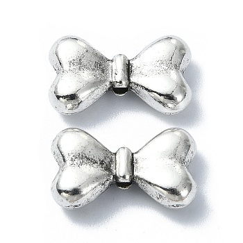 Tibetan Style Alloy Beads, Bowknot, Antique Silver, 10.5x18x4mm, Hole: 1.6mm, about 167pcs/500g