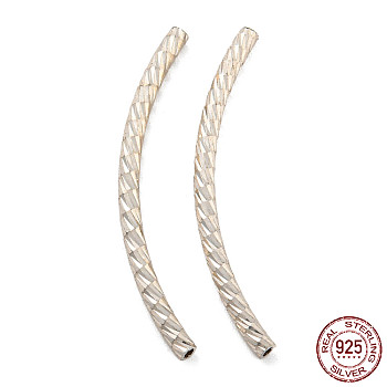925 Sterling Silver Tube Beads, Diamond Cut, Curved Tube, Silver, 30x7.5x2mm, Hole: 1.2mm