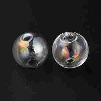 Handmade Two Holes Blown Glass Globe Beads, Round, for DIY Wish Bottle Pendants Glass Beads, Colorful, 12mm, Hole: 2mm and 3mm