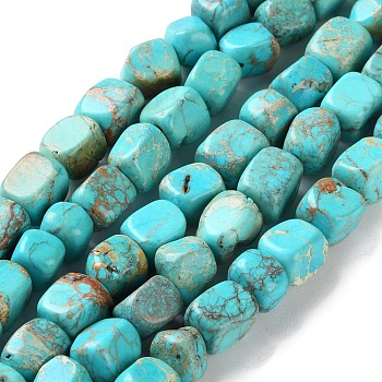 Dyed Natural Imperial Jasper Beads Strands, Nuggets, Tumbled Stone, Cyan, 6~8x5~6x5~6mm, Hole: 1mm, about 51~52pcs/strand, 14.96''(38cm)