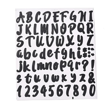 Number & Alphabet & Sign PVC Waterproof Self-Adhesive Sticker, for Gift Cards Decoration, Black, 21.5x18.5x0.02cm, Tags: 5~26x5~20mm, 72pcs/sheet