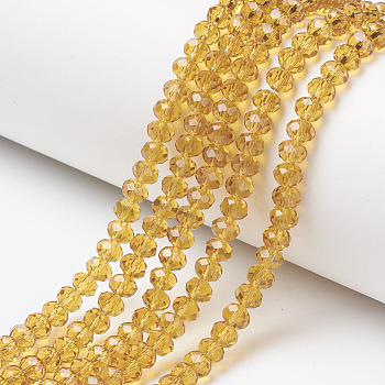 Glass Beads Strands, Faceted, Rondelle, Goldenrod, 2.5x2mm, Hole: 0.4mm, about 170pcs/strand, 11.8 inch(30cm)