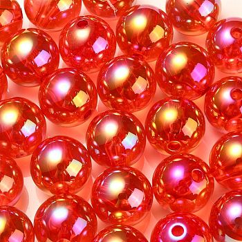 UV Plating Transparent Rainbow Iridescent Acrylic Beads, Bubble Beads, Round, Red, 15~15.5x15.5~16mm, Hole: 2.6~2.7mm