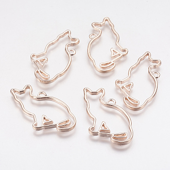 Alloy Kitten Open Back Bezel Pendants, for DIY UV Resin, Epoxy Resin, Pressed Flower Jewelry, Cat, Rose Gold, 35x21x2.5mm, Hole: 2.5mm