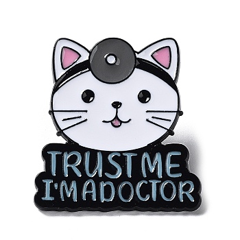 Medical Theme Cartoon Enamel Pins, Black Zinc Alloy Brooches, Cat Shape, 29.5x27.5x1mm