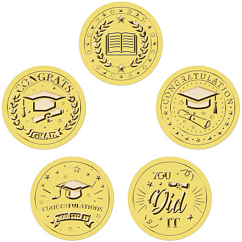 Graduation Season Gold Foil Paper Picture Stickers, Round Dot Decorative Stickers, Hat, 205x210mm, Sticker: 38.1mm