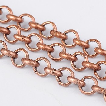 Iron Rolo Chains, Belcher Chain, Unwelded, Lead Free & Nickel Free, Unwelded, Red Copper Color, Link: 5mm in diameter, 1.5mm thick