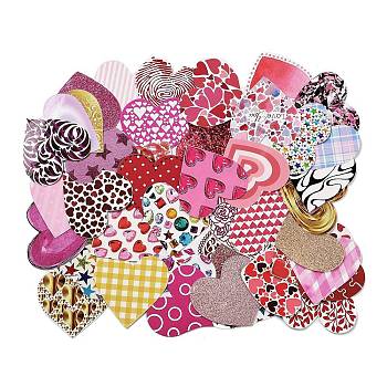 50Pcs Mother`s Day Paper Stickers, for DIY Scrapbooking , Journal Decoration, Heart, Mixed Color, 46~55x50~55x0.1mm, about 50Pcs/Bag