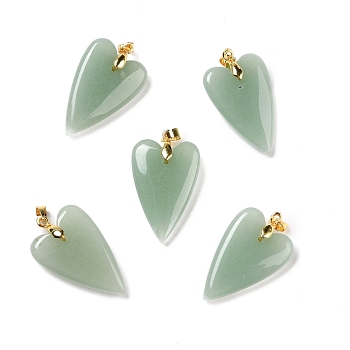 Natural Green Aventurine Pendants, with Rack Plating Golden Plated Brass Findings, Long-Lasting Plated, Heart, 32~34x20x8mm, Hole: 4x4mm