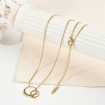 Ion Plating(IP) 304 Stainless Steel Double Ring Pendant Twisted Chain Necklaces for Women, Real 18K Gold Plated, 17.13 inch(43.5cm)