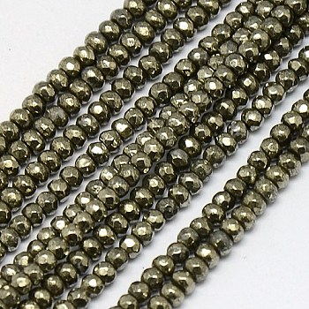 Natural Pyrite Beads Strands, Rondelle, Faceted, 3x2mm, Hole: 0.5mm, about 200pcs/strand, 15.74 inch