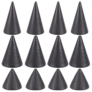 Nbeads 12Pcs 3 Style Wooden Finger Ring Display Stands, Cone Shaped, Black, 3x3cm, 4pcs/style