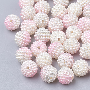 Imitation Pearl Acrylic Beads, Berry Beads, Combined Beads, Rainbow Gradient Mermaid Pearl Beads, Round, Pearl Pink, 12mm, Hole: 1mm, about 200pcs/bag