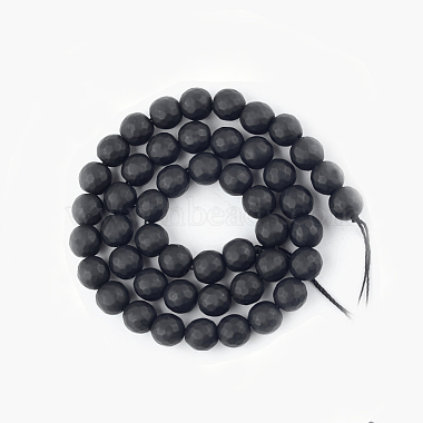 Faceted Round Natural Black Stone Beads Strands(G-E302-066-6mm)-2