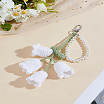 1Pc Flower Alloy Pendant Decorations, with Resin Imitation Pearl and Wool, Lily of the Valley, White, 170mm(KEYC-LP0001-25A)