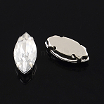 Sew on Rhinestone, Acrylic Rhinestone, with Brass Prong Settings, Horse Eye, Clear, 15x7x5mm(GACR-R011-15x7)