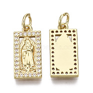 Brass Micro Pave Clear Cubic Zirconia Pendants, Lady of Guadalupe Charms, with Jump Ring, Nickel Free, Rectangle with Virgin Mary, Real 18K Gold Plated, 17x8x2mm, Jump Ring: 5x0.8mm, Inner Diameter:3.4mm(KK-R133-004-01G-NF)