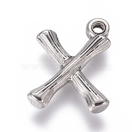304 Stainless Steel Pendants, Bamboo Shaped Letter, Stainless Steel Color, Letter.X, 17.5~19x10~16x3~4mm, Hole: 1.8~2mm(STAS-G214-38AS-X)