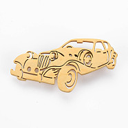 Car Brooch, 201 Stainless Steel Vehicle Lapel Pin for Backpack Clothes, Nickel Free & Lead Free, Golden, 33x53.5x7mm, Pin: 0.7mm(JEWB-N007-006G-FF)