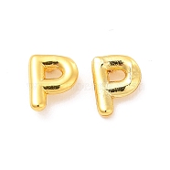 Brass Hollow Out Initial Letter Stud Earrings for Women, Real 18K Gold Plated, Lead Free & Cadmium Free, Letter.P, 7x5.5x1.5mm, Pin: 0.8mm(EJEW-A044-01G-P)