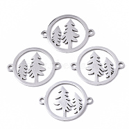 Christmas 201 Stainless Steel Links Connectors, Laser Cut, Ring with Christmas Tree, Stainless Steel Color, 19x15x1mm, Hole: 1.4mm(STAS-N091-119)