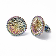 Ion Plating(IP) 304 Stainless Steel Flower Stud Earrings for Women, Rainbow Color, 15x14.5mm, Pin: 0.7mm(EJEW-F300-15MC)