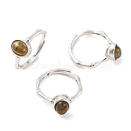 Oval Natural Labradorite Adjustable Rings, Brass Ring for Women, Long-Lasting Plated, Lead Free & Cadmium Free, Platinum, Inner Diameter: 18mm(RJEW-Q817-04P-02)