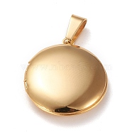 316 Stainless Steel Locket Pendants, Photo Frame Charms for Necklaces, Flat Round, Real 18k Gold Plated, 23x20x5.5mm, Hole: 3x6mm, Inner Diameter: 13.5mm(STAS-K197-07G)