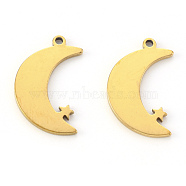 Vacuum Plating 304 Stainless Steel Pendants, Laser Cut, Moon with Star, Golden, 17x12x1mm, Hole: 1.2mm(STAS-N092-63G)
