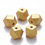 Painted Natural Wood Beads, Polygon, Gold, 9.5x9.5x10mm, Hole: 3mm(WOOD-Q040-020D-B01)