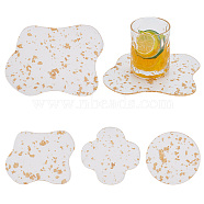 4Pcs 4 Style Transparent Acrylic Cup Mats, Gold Foil Coasters, Clear, 95~142x95~176x3mm, 1pc/style(DJEW-GO0001-02)