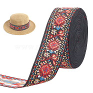 Flat Embroidery Floral Polyester Ribbons, Jacquard Ribbon, Garment Accessories, FireBrick, 1-7/8 inch(49mm)(OCOR-WH0067-92B)