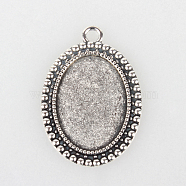 Tibetan Style Alloy Pendant Cabochon Settings, Cadmium Free & Lead Free, Oval, Antique Silver, Tray: 18x25mm, 37x26x2mm, Hole: 3mm(X-TIBEP-N003-37AS)