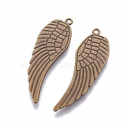 Metal Alloy Pendants, Lead Free & Cadmium Free & Nickel Free, Wing, Antique Bronze Color, Size: about 48mm long, 16mm wide, 1.5mm thick, hole: 1.5mm(X-PALLOY-B715-NFAB)