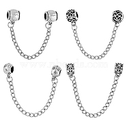 8Pcs 4 Styles Zinc Alloy European Beads, with Iron Safety Chains, Large Hole Beads, Mixed Shapes, Antique Silver & Platinum, 87~95mm, Hole: 4~5mm, 2pcs/style(FIND-FH0005-68)