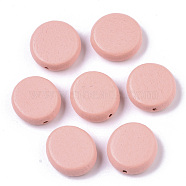 Painted Natural Wood Beads, Flat Round, Pink, 16x5.5mm, Hole: 1.5mm(WOOD-R265-11H)