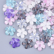 Transparent Resin Bead Caps, End Caps for Jewelry Making, with Glitter Powder, Faceted, 5-Petal, Flower, Mixed Color, 14x14.5x2.5mm, Hole: 1mm(RESI-T040-013)