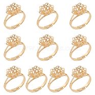 10Pcs Adjustable Brass Filigree Ring Settings, Finger Rings Components, Flower, Real 14K Gold Plated, Tay: 3mm, US Size 7(17.3mm)(KK-NB0003-03)