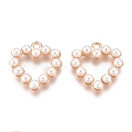 Alloy Pendant, with ABS Plastic Imitation Pearl
, Heart, Golden, 20x19.7x5mm, Hole: 2mm(PALLOY-P183-06KCG)