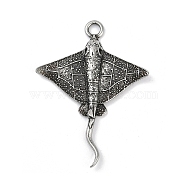 316 Surgical Stainless Steel Pendants, Manta Ray Charm, Antique Silver, 41x30.5x4mm, Hole: 2.8mm(STAS-G349-30AS)