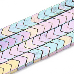 Electroplate Non-magnetic Synthetic Hematite Beads Strands, Arrow, Rainbow Plated, 6x4x2mm, Hole: 0.8mm, about 95pcs/strand, 16.1 inch(G-T061-133C)
