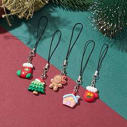 Christmas Theme Resin Mobile Straps, Mixed Shapes, Mixed Color, 0.9~1.1cm, 5pcs/set(HJEW-JM01096-S)